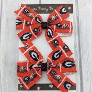 Girls Hair Bows Pigtail Bows College Georgia Bows for Girls Set of 2